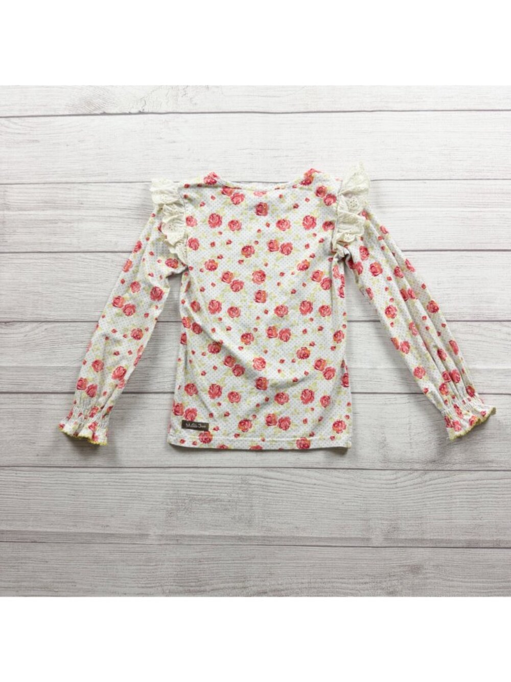 Matilda Jane Girls Floral Long Sleeve Ruffle Top Lightweight Cotton Blend 6 - Picture 3 of 3